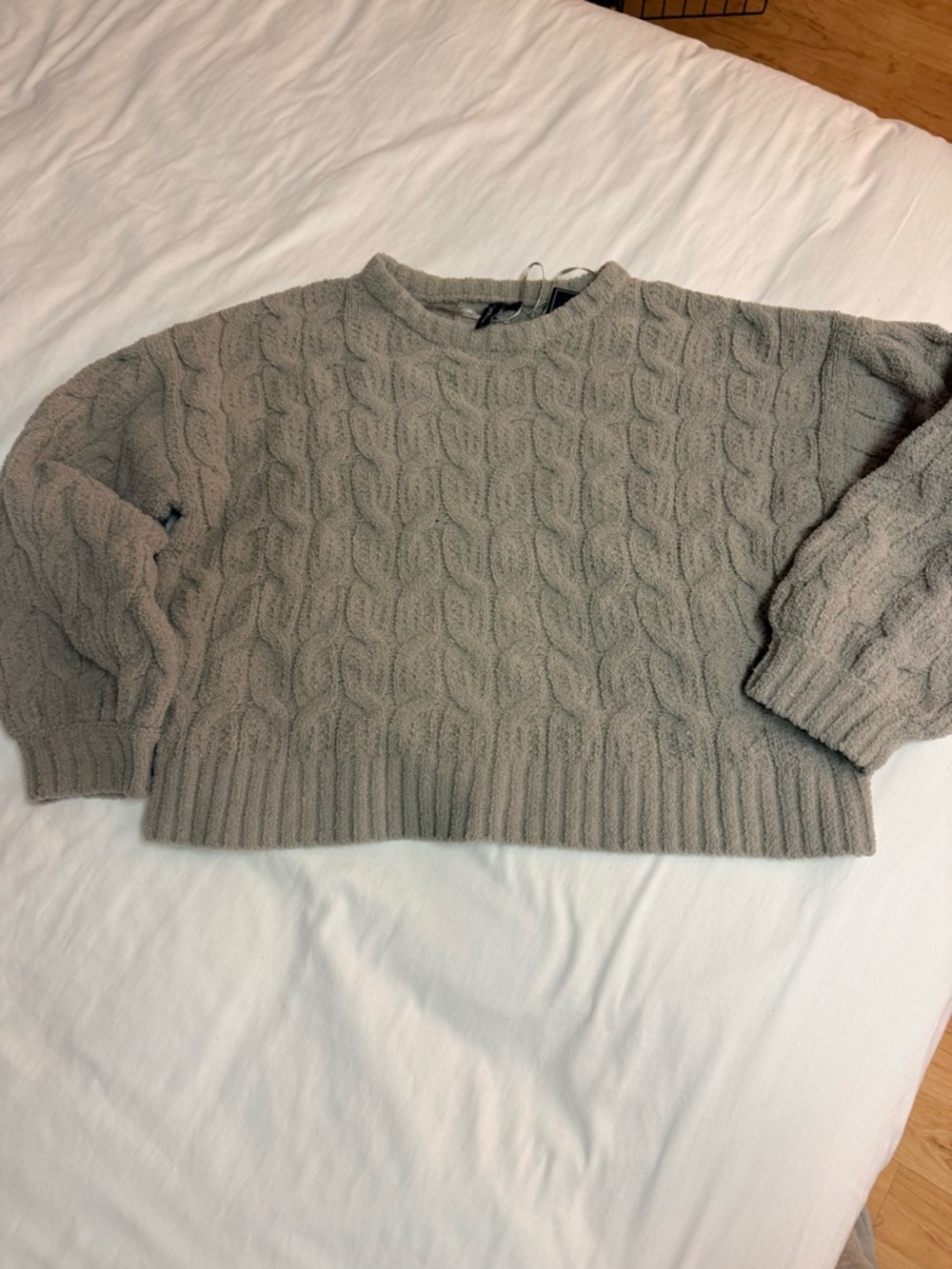 moon & madison Taupe Cable Knit Crew Sweater